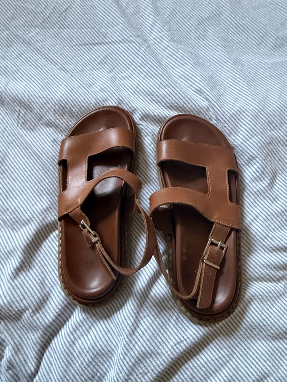 ALOHAS Brown Leather Slide Sandals with Buckle Strap